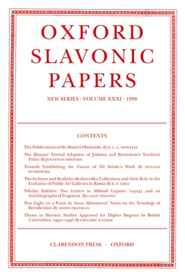 Oxford Slavonic Papers: Volume XXXI (1998)