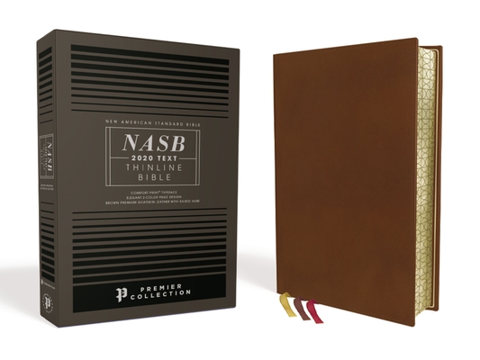 NASB, Thinline Bible, Premium Goatskin Leather, Brown, Premier Collection, Black Letter, Gauffered Edges, 2020 Text, Comfort Print