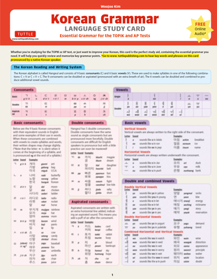 Korean Grammar Language Study Card