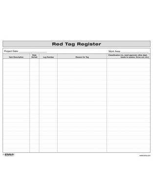 5S Red Tag Register Form