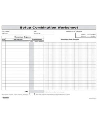 Quick Changeover: Setup Combination Worksheet