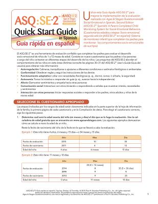 Ages & Stages Questionnaires (R): Social Emotional (ASQ (R):SE-2): Quick Start Guide (Spanish) / Guia Rapida en Espanol